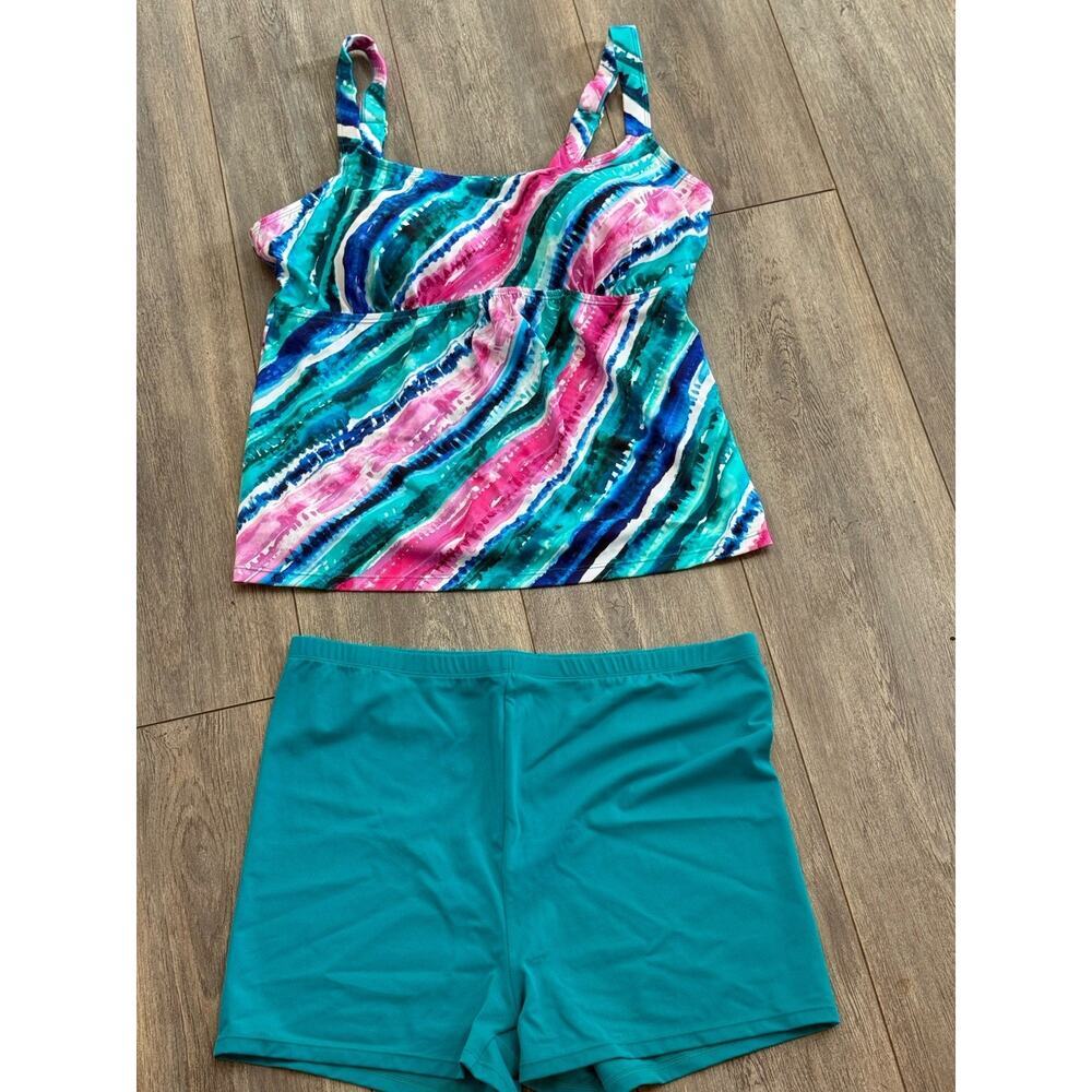 Kim Gravel x Swimsuits For All Size 16 2 Piece Teal Tankini Beach Resort New